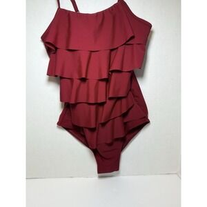 Maxmoda One Piece Red Ruffled Bathing Swim Suit Women's Sz S